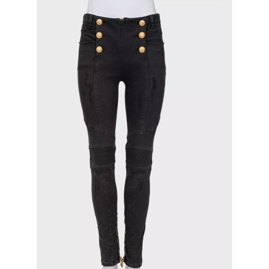 Iconic Balmain Skinny Jeans with Gold Tone Buttons  Sz.38 Pre-owned