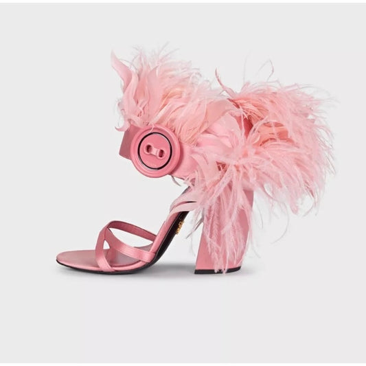 Prada Feather-Embellished Textile Sandals Sz.40 Pre-owned