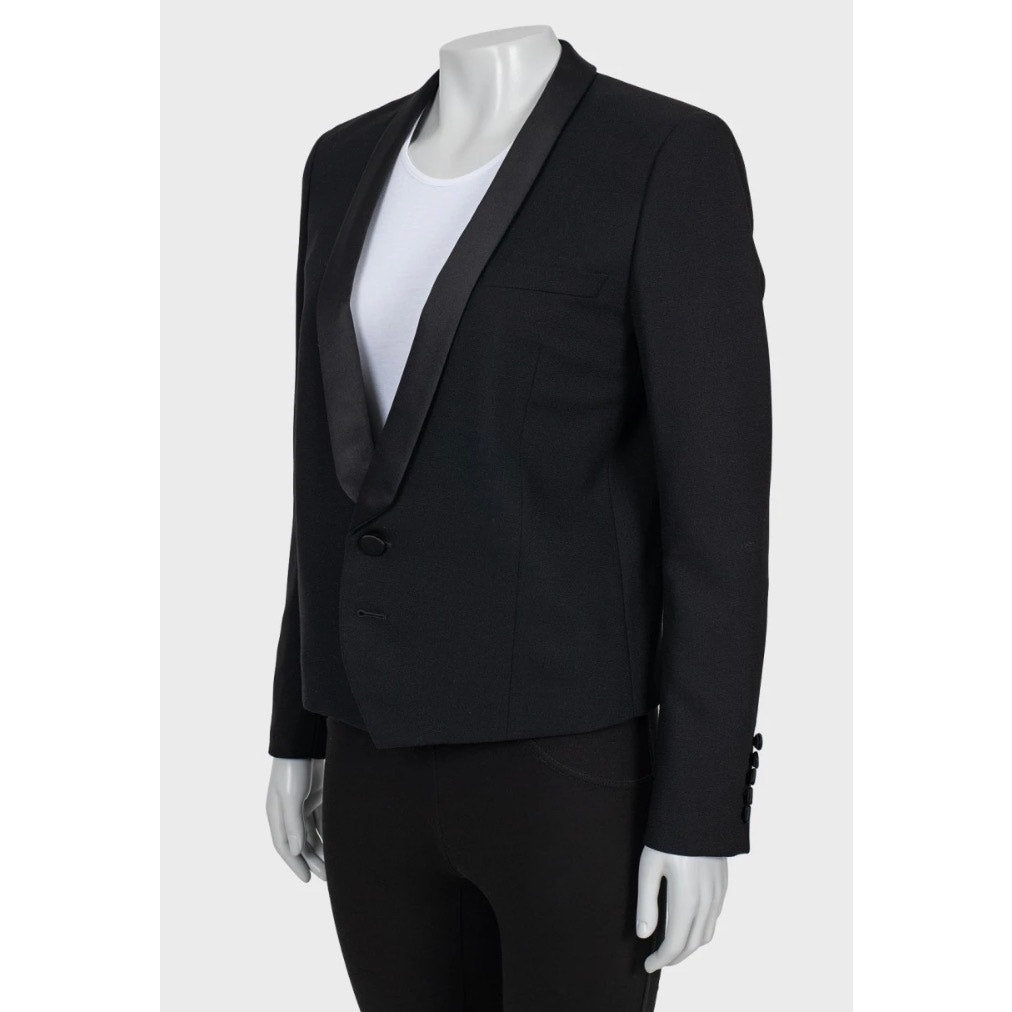Saint Laurent Black Wool Satin Lapels Jacket Sz.40 pre-owned
