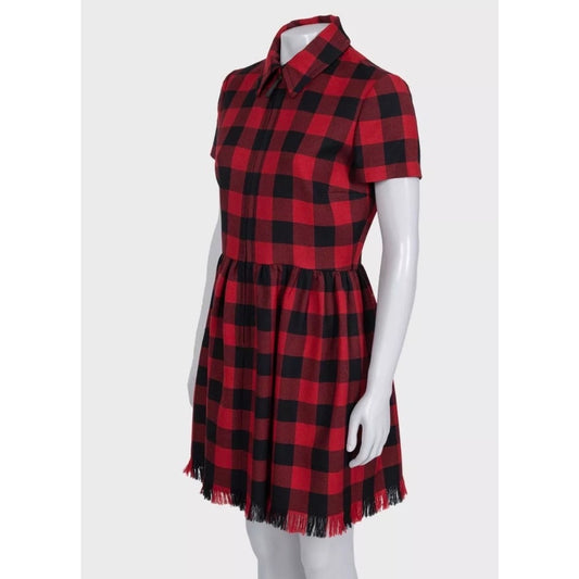 Christian Dior Red Plaid Wool Dress - Size IT44 pre-owned