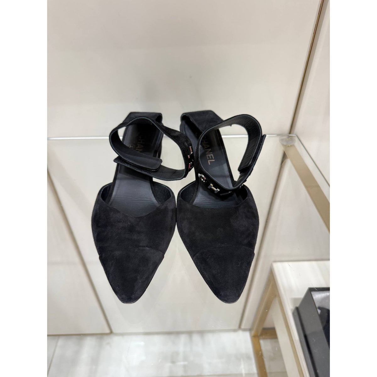 Chanel Black Suede CC Ankle-Strap Pumps Size 41C Pre-owned
