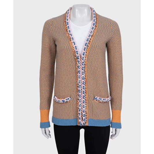 Chanel Checked Cashmere Cardigan Sz.36 Pre-owned