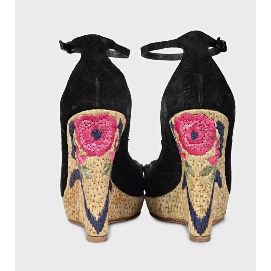Gucci Black Suede Horsebit Wedge Sandals EU 37.5 Pre-owned