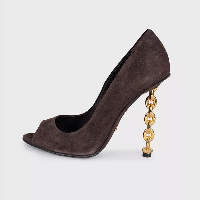 Tom Ford Brown Suede Open Toe Sculpted Heel Shoes Sz.38 Pre-owned