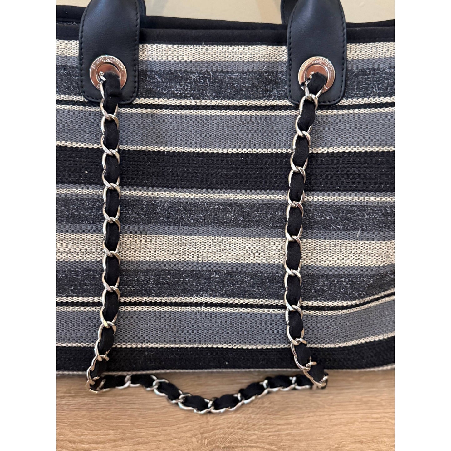 Chanel Deauville Striped Cloth Large Tote Bag Pre-owned