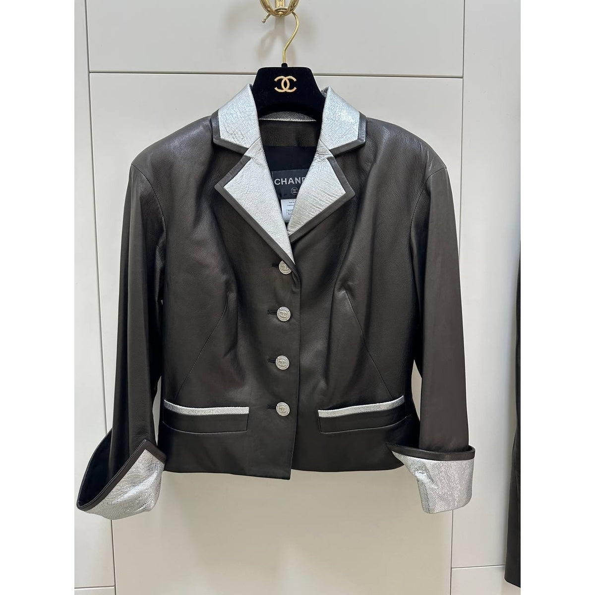 Chanel Black Lambskin Leather Two-Piece Suit Set  Sz.40/36 Pre-owned