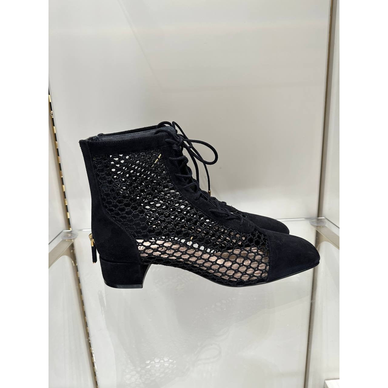 NWOB Christian Dior Mesh Black Suede & Lace Ankle Boots Sz.38 Pre-owned