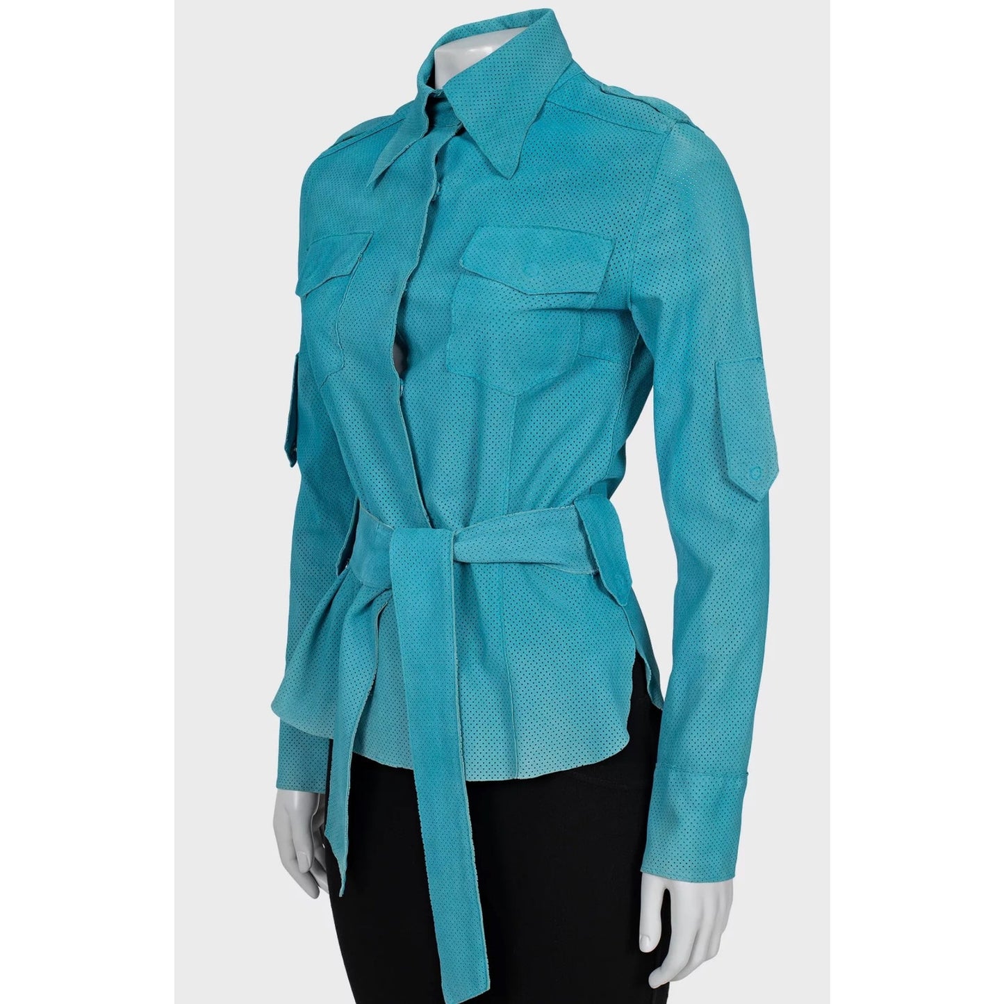 Dolce & Gabbana Perforated Leather Shirt - Light Blue, M pre-owned