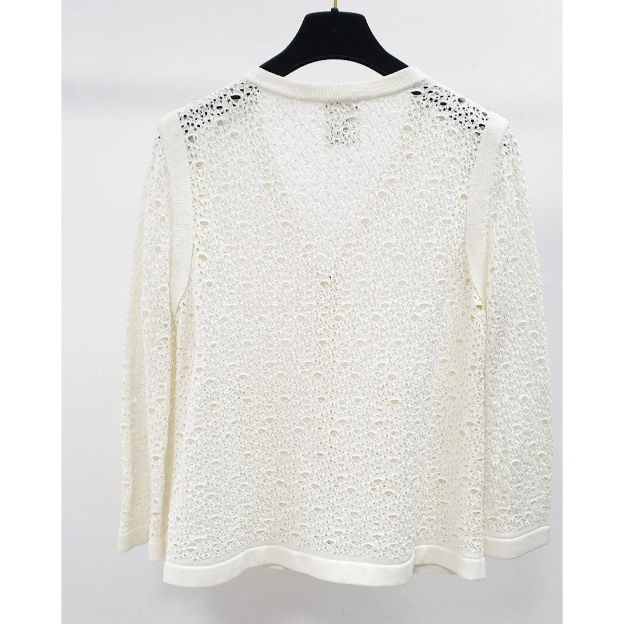 Chanel White Crochet Cotton Cardigan Button-Up Sz. 44 Pre-owned