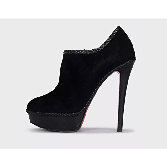 Christian Louboutin Black Suede Ankle Boots Stiletto Heel sz.37.5 pre-owned