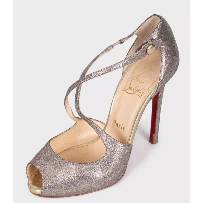 Christian Louboutin Shiny Leather Button Heel Sandals 38.5 pre-owned