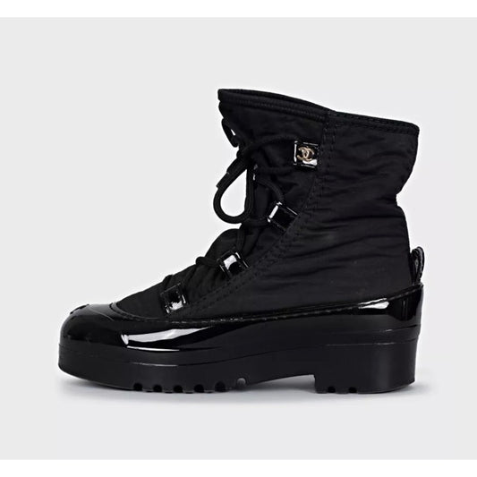 Chanel Black Lace-Up Boots - Size 37 Pre-owned