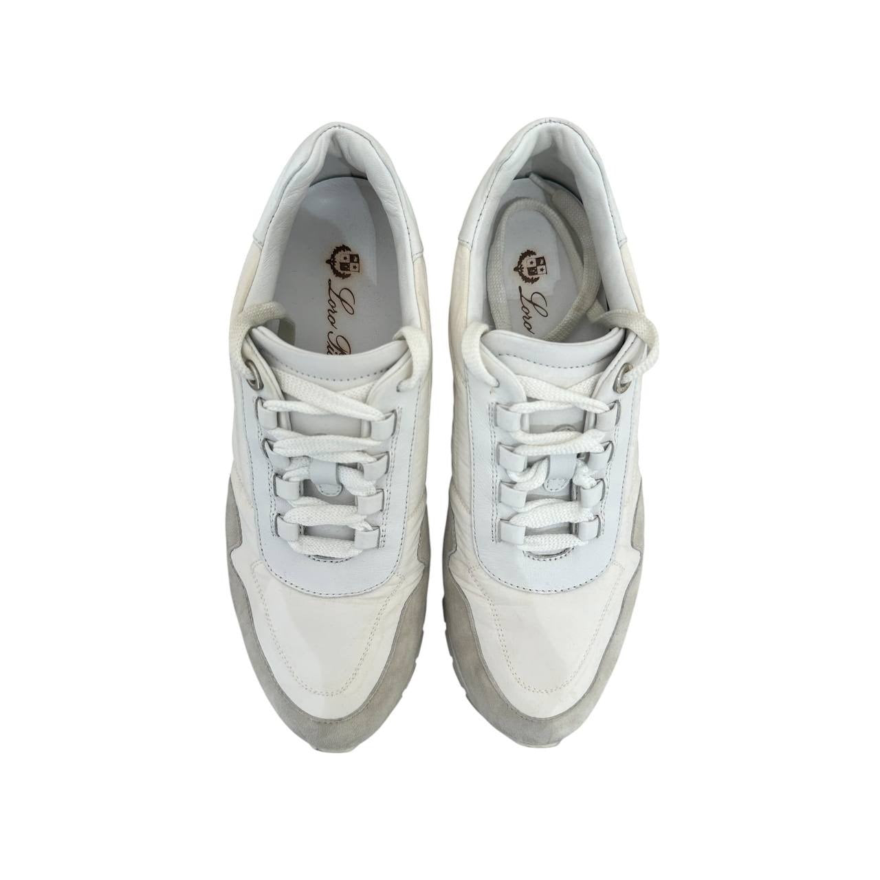 Loro Piana White & Grey Suede Leather Sneakers sz.37.5 Pre-owned