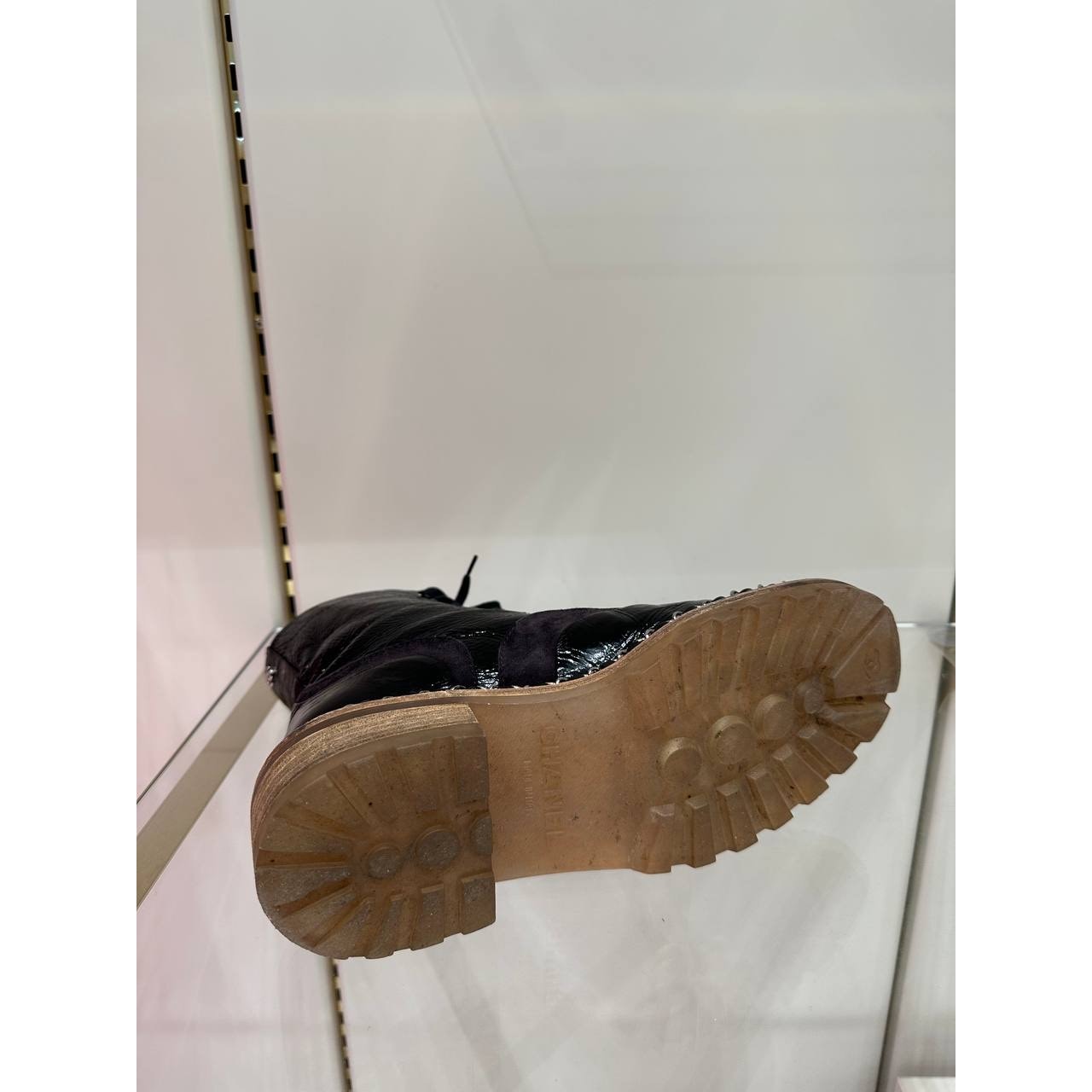 Chanel 2015 Brown Patent Leather Ankle Combat Boots Sz.38 pre-owned