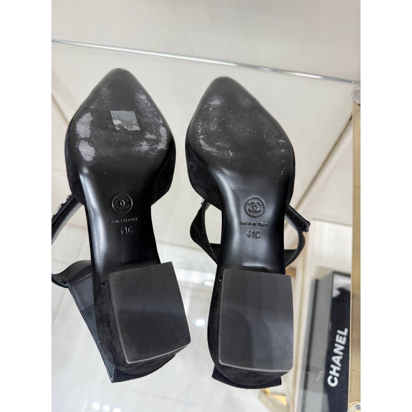 Chanel Black Suede CC Ankle-Strap Pumps Size 41C Pre-owned