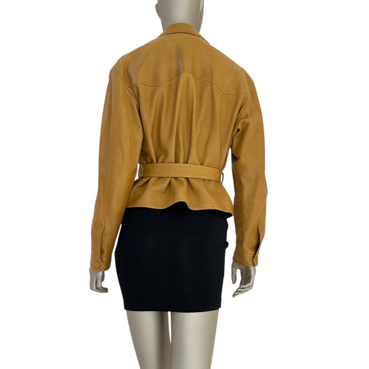 Saint Laurent Women's Brown Leather Double Breasted Jacket Pre-owned