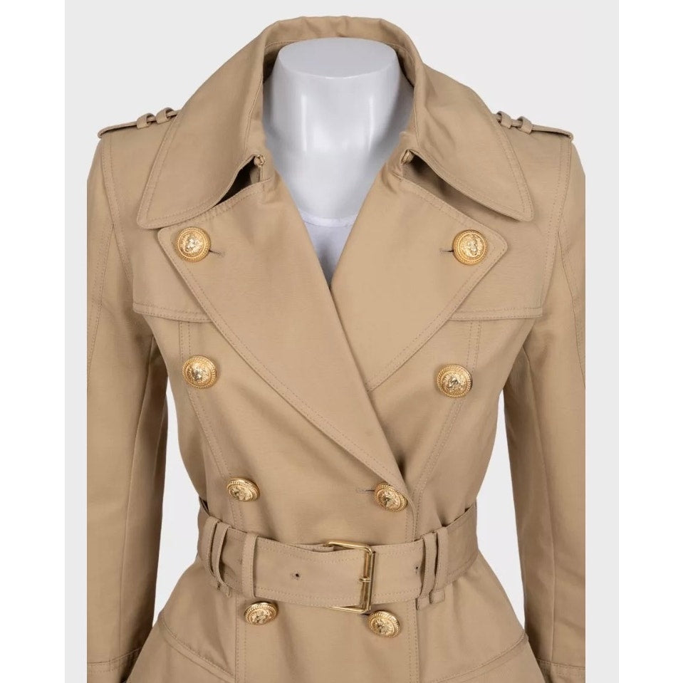 Balmain Black Fitted Trench Coat Gold Buttons 38 Pre-owned