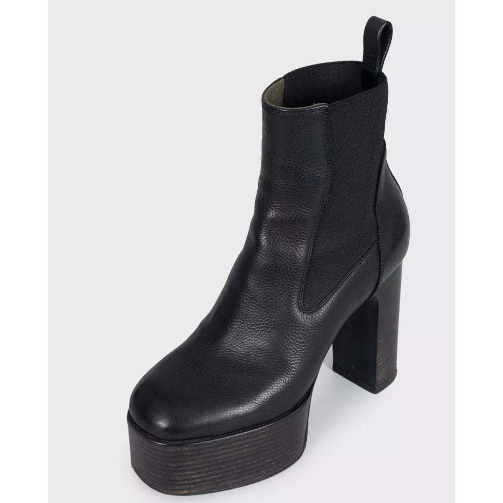 Rick Owens Black Leather Platform Ankle Boots EU 38 Pre-owned