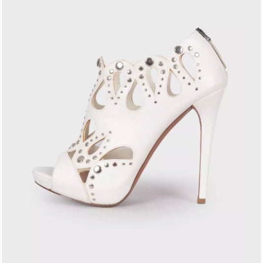 Alaïa White Leather Rhinestone High Heel Sandals 39.5 Pre-owned