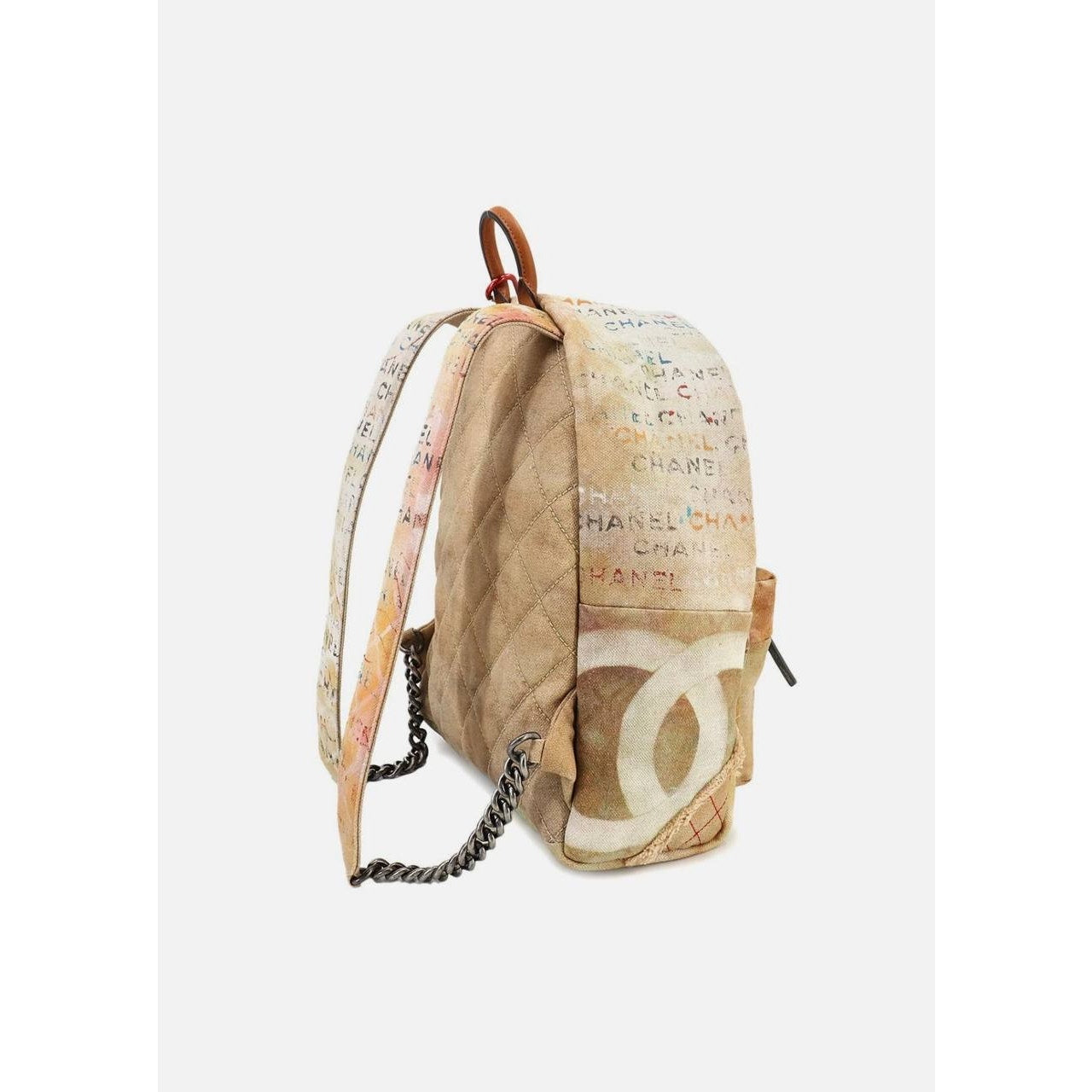 Chanel Graffiti Canvas & Leather Backpack Beige Pre-owned