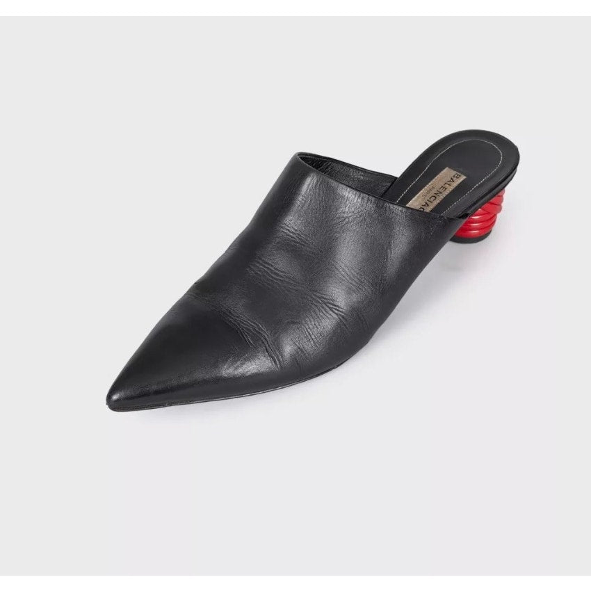Balenciaga Black Leather Pointed Toe Mules Size 38 Pre-owned