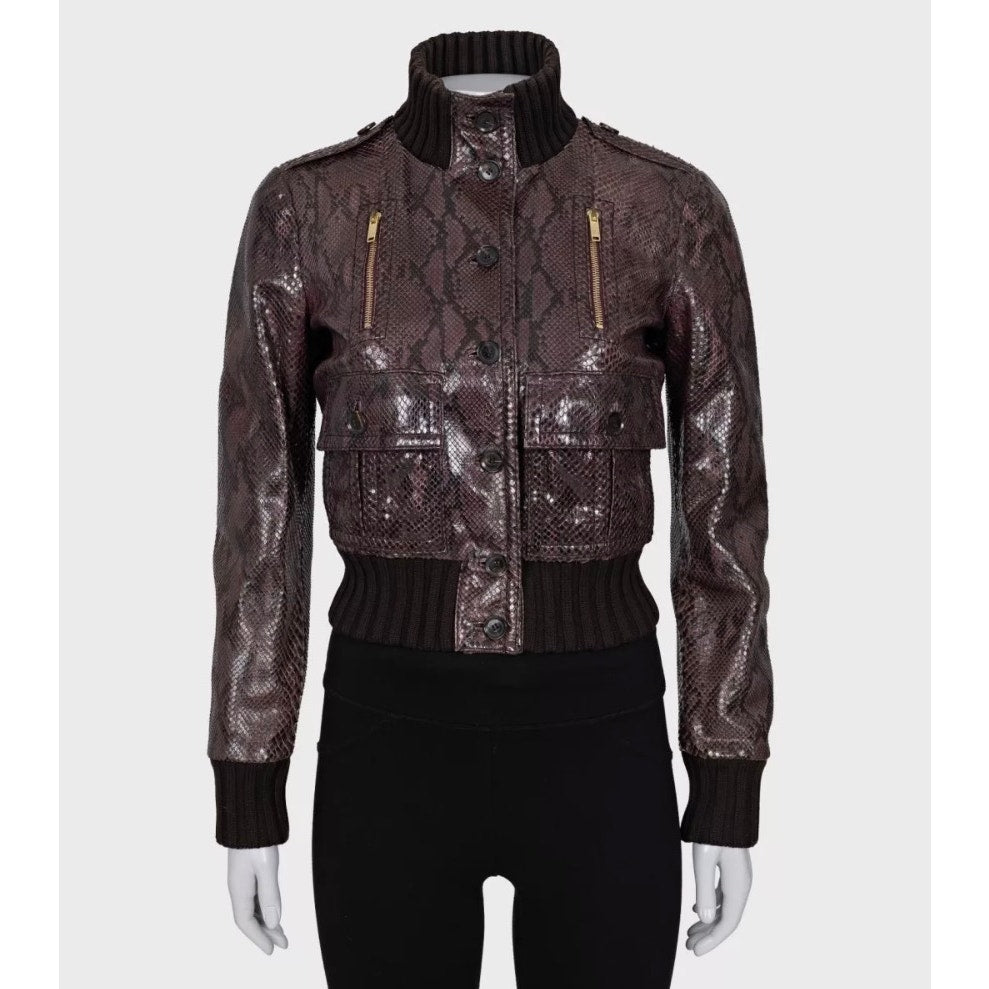 Gucci Python Print Lambskin Leather Jacket - IT 38 / XS pre-owned