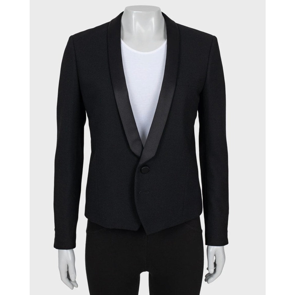 Saint Laurent Black Wool Satin Lapels Jacket Sz.40 pre-owned
