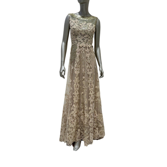 Valentino Silk Gown with Embroidery Mesh Detail Dress  Sz.6 Pre-owned