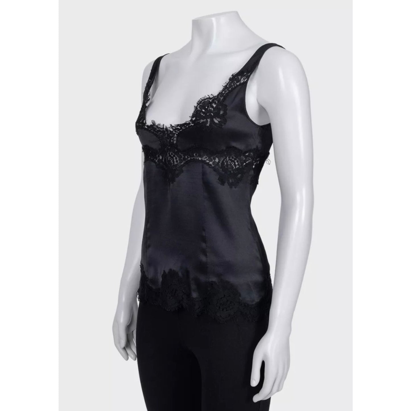 Dolce & Gabbana Black Lace Trim Fitted Tank Top IT 40 Pre-owned