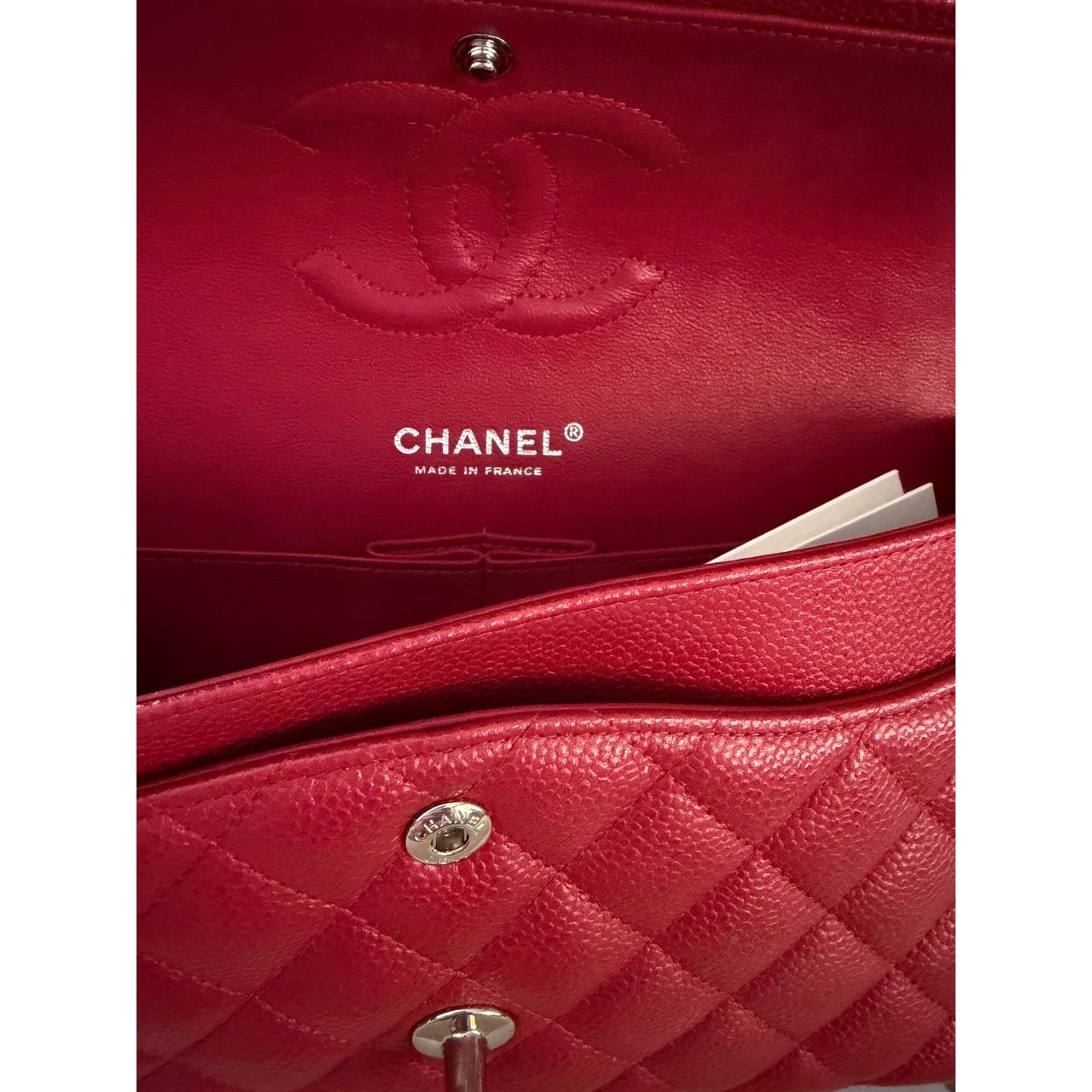 Chanel Timeless Medium 25 Red Grained Caviar Leather Flap Bag Pre-owned