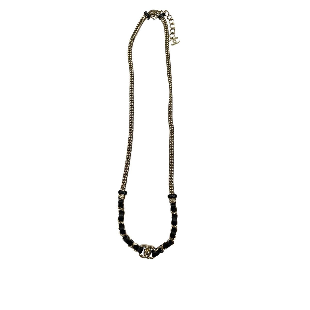Chanel CC Turnlock Choker Necklace Belt Black Leather Pre-owned