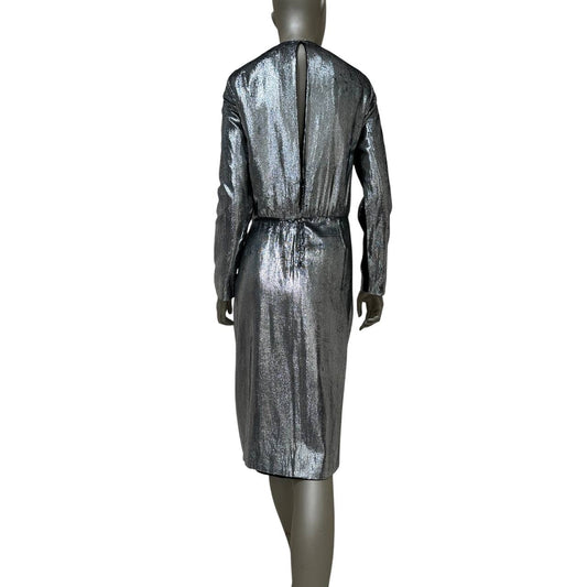 Saint Laurent Metallic Printed Midi Dress - Size 38 pre-owned