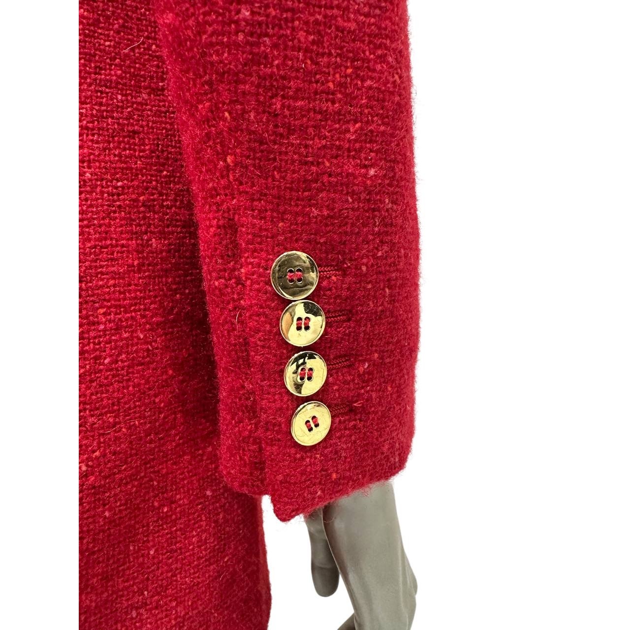 Saint Laurent Red Tweed Double Breasted Blazer Sz 40 Pre-owned