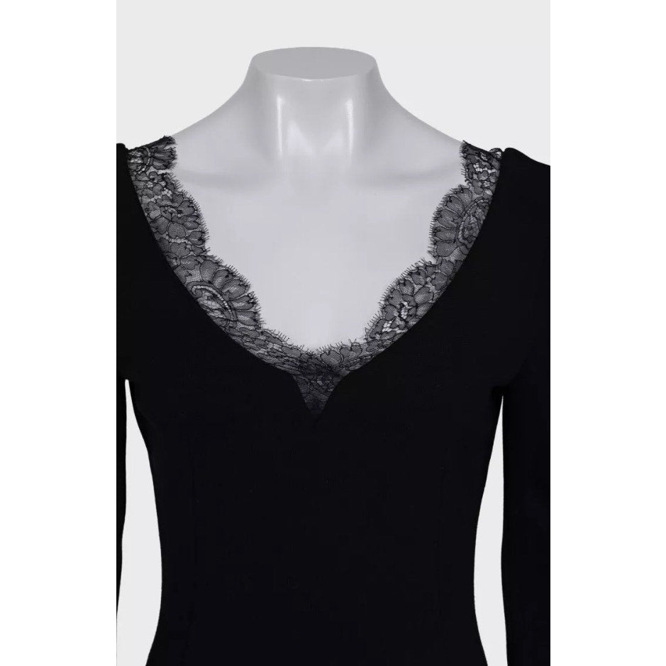 Dolce & Gabbana Black Lace Trim Fitted Dress - IT44 / L Pre-owned
