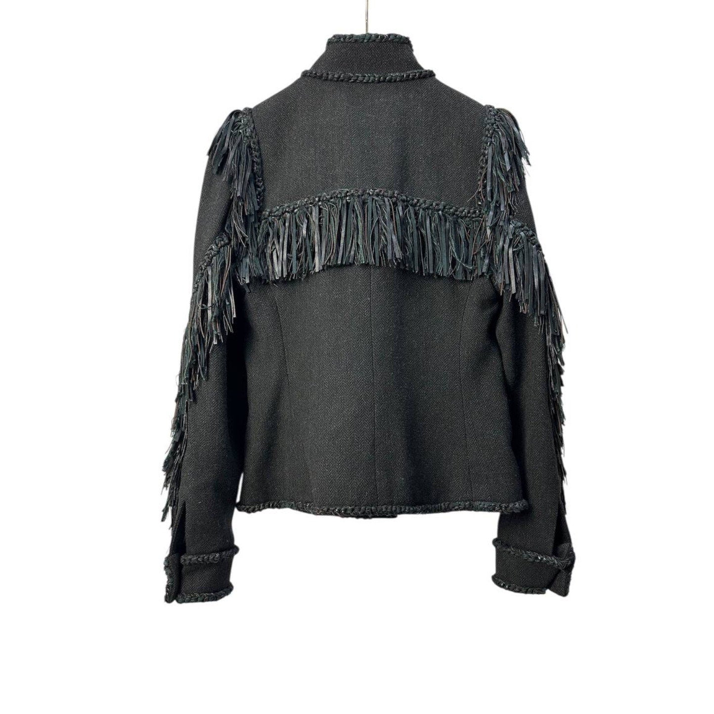 Chanel Paris Dallas Leather Fringe Wool Jacket Size 36 Pre-owned