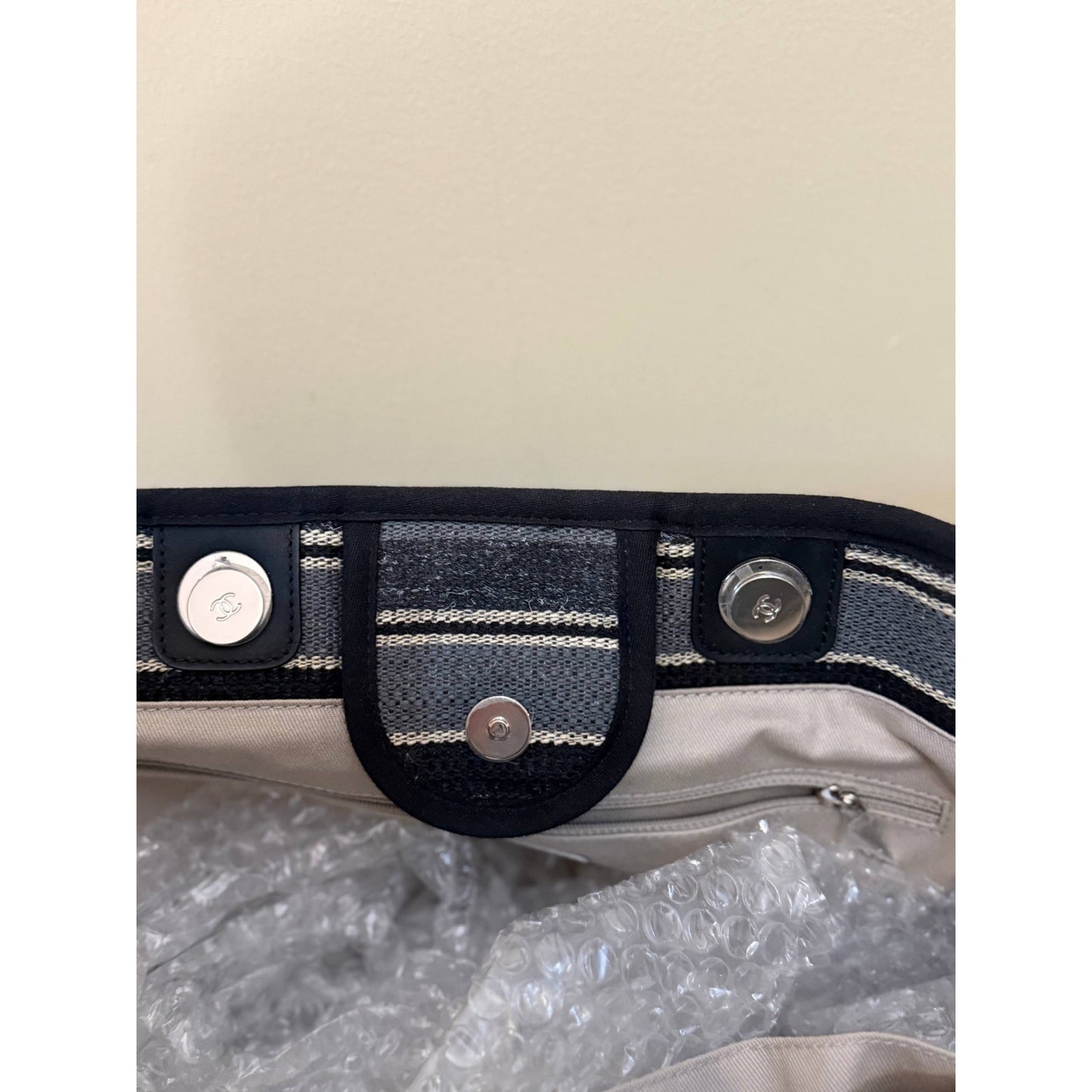 Chanel Deauville Striped Cloth Large Tote Bag Pre-owned