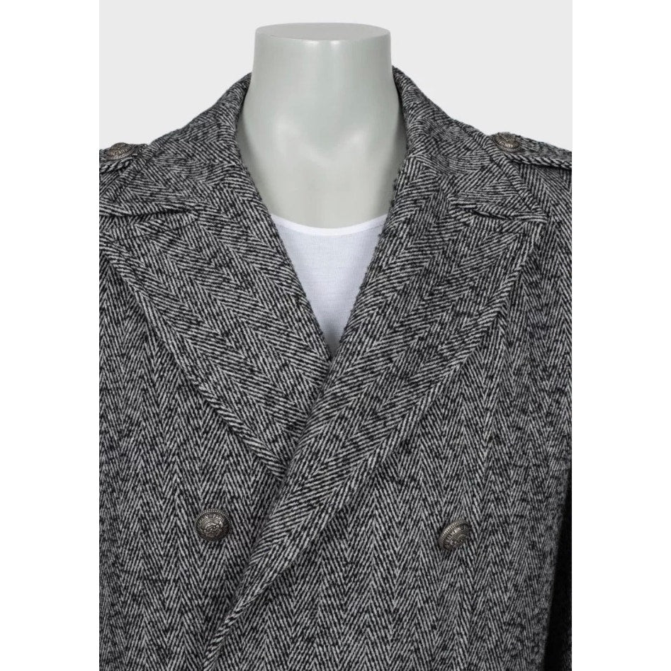 Balmain Men's Wool Blend Printed Overcoat Long Coat IT 56 3XL Pre-owned