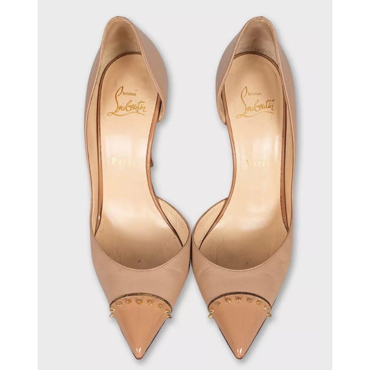 Christian Louboutin Culturella Beige Leather Spike Pumps Sz.38 pre-owned