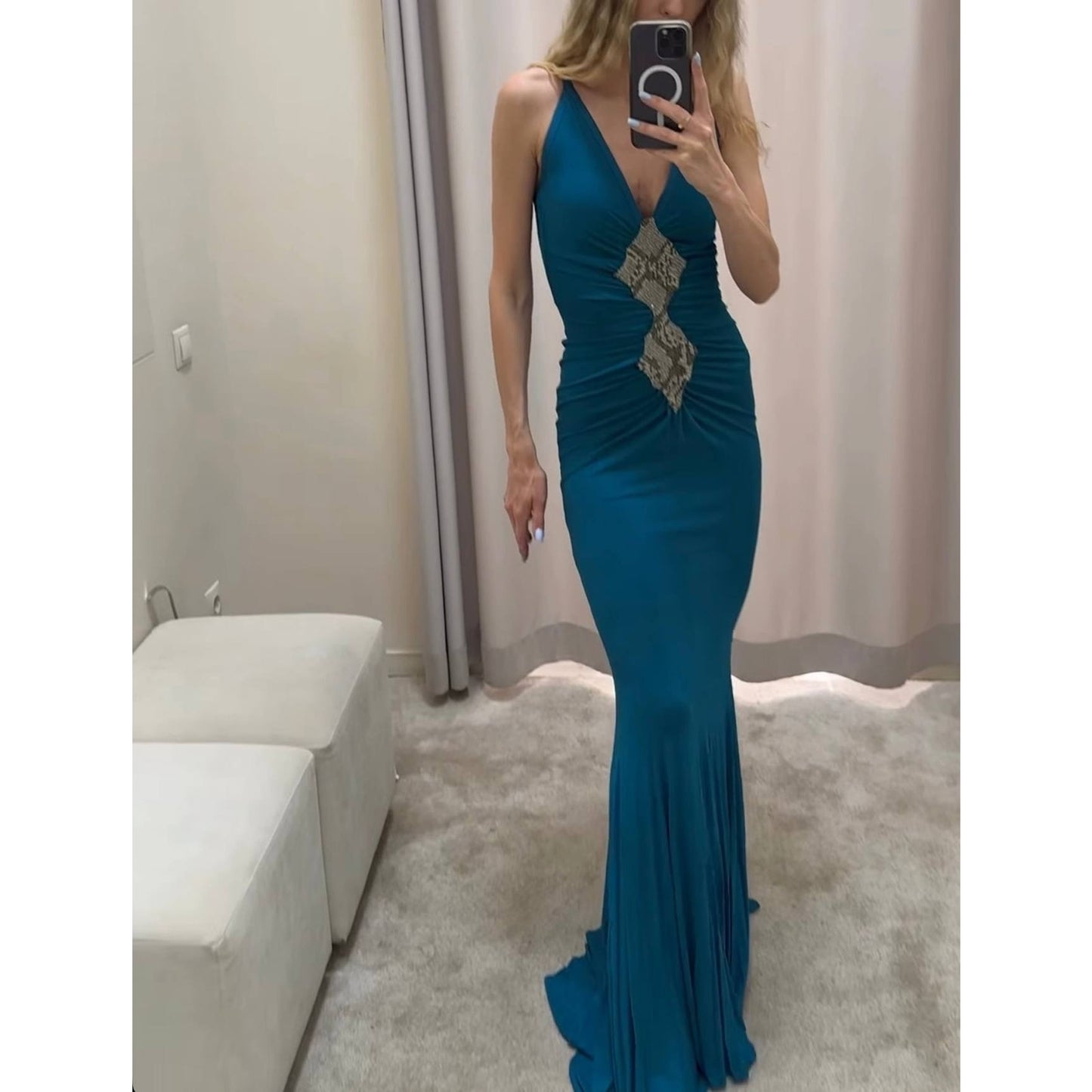 Roberto Cavalli Green Silk Maxi Dress Size 40 Pre-owned
