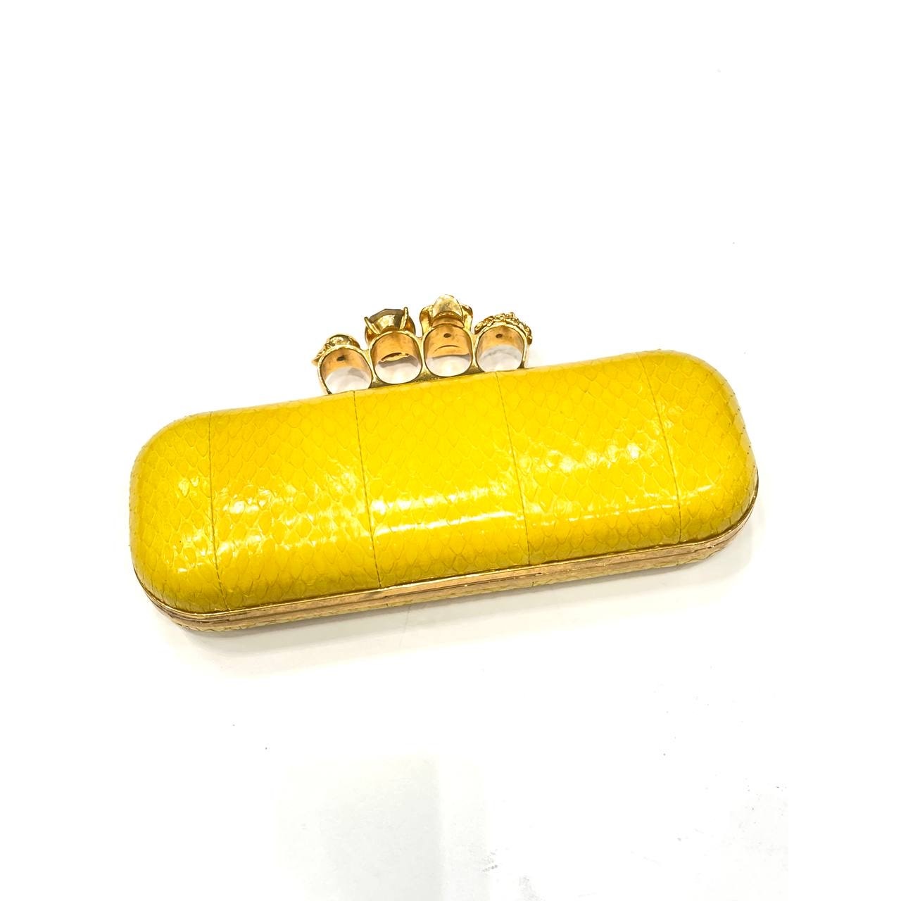 Alexander McQueen Yellow Lambskin Skull Clutch pre-owned