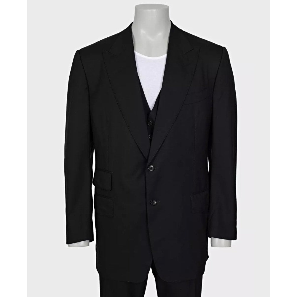 Tom Ford Men’s Black Three-Piece Wool Suit IT58 4XL Pre-owned
