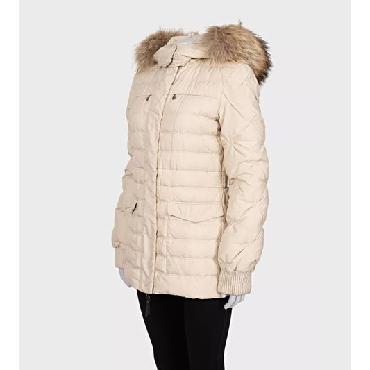 Just Cavalli White Down Coat Faux Raccoon Fur - Size 42/M Pre-owned