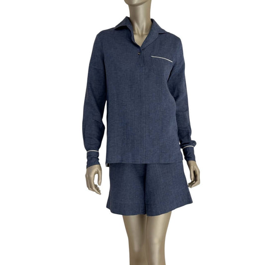 Loro Piana Blue Linen Shirt & Shorts Set - Size 38