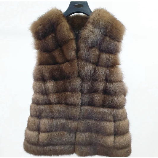 Amato Sable Fur Sleeveless Coat Jacket Size Small (42) Pre-owned