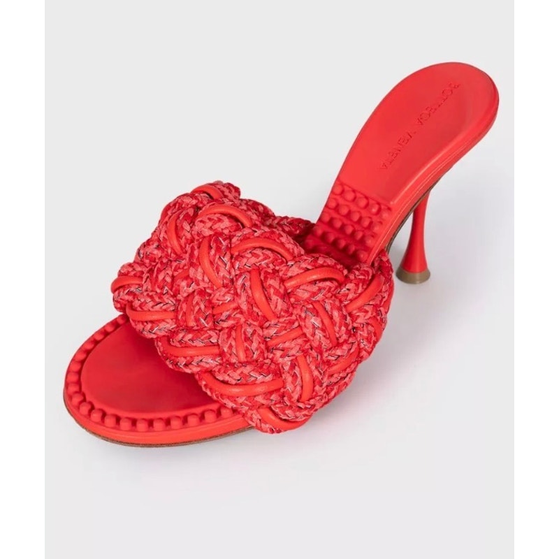 Bottega Veneta Red Mules with Chunky Woven Detail, Size 38 Pre-owned