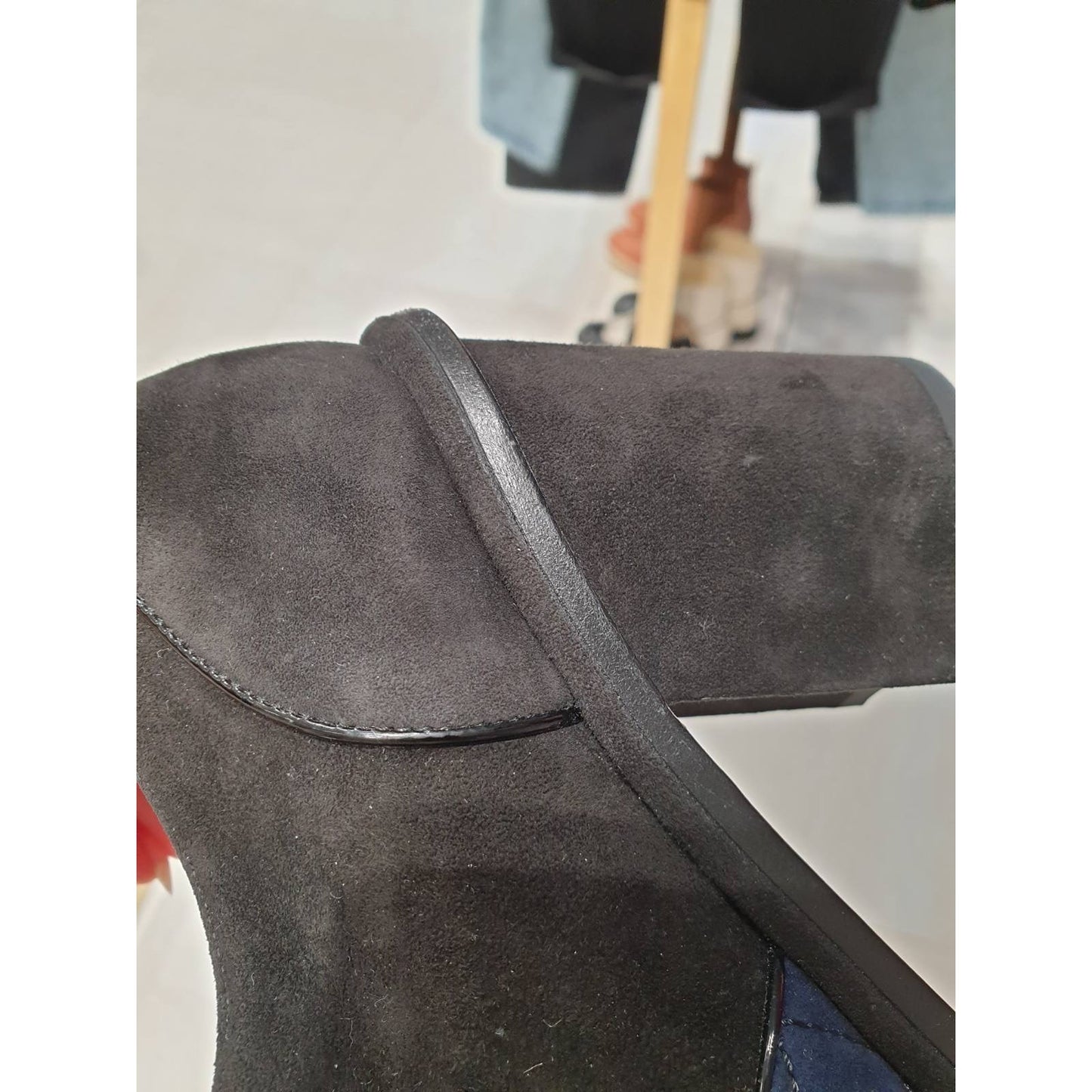 Chanel Blue Black Suede CC Block Heel Oxford Booties 38 Pre-owned