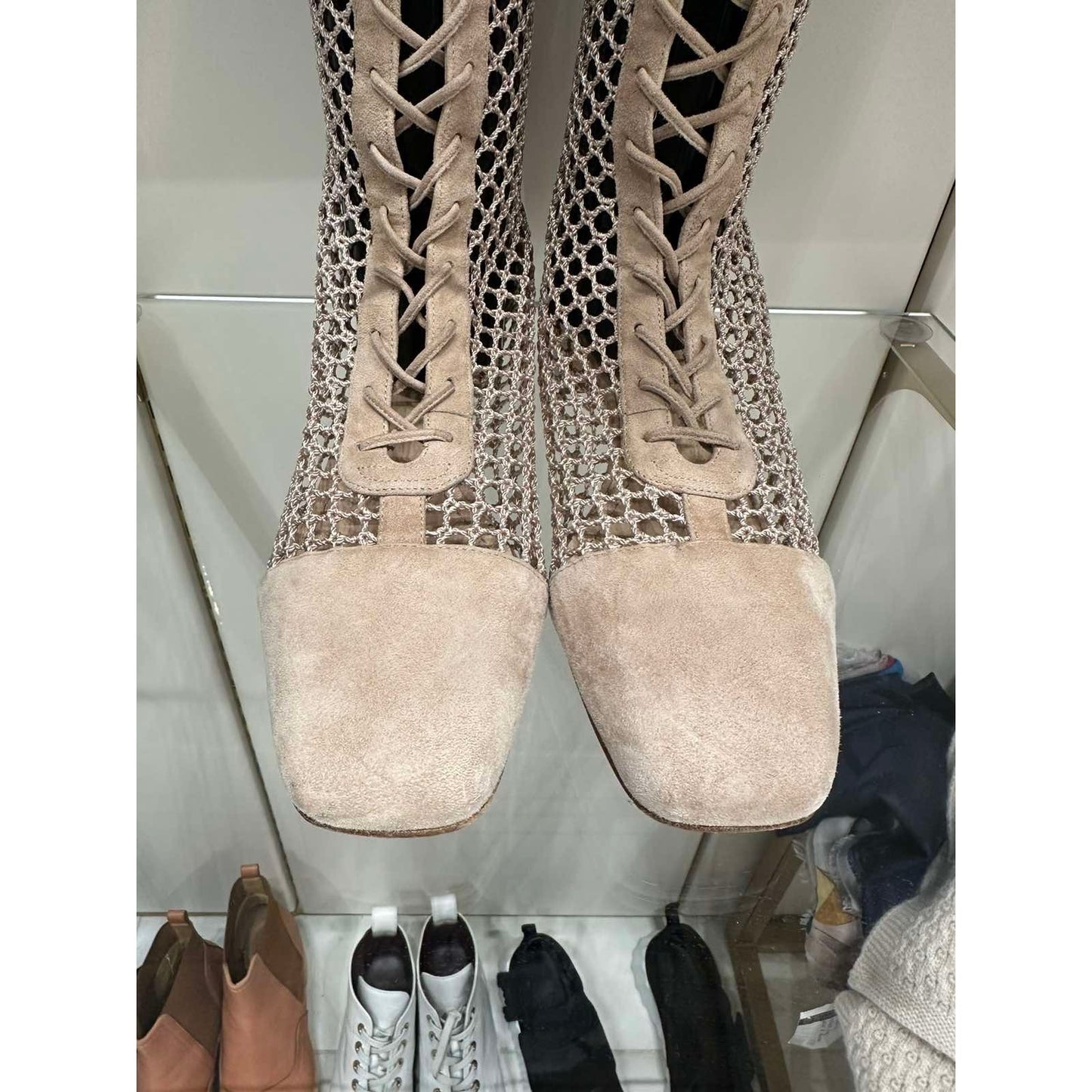 Christian Dior Beige Resille Naughtily-D Lace-Up Over-The-Knee Boots - Size 40 Pre-owned