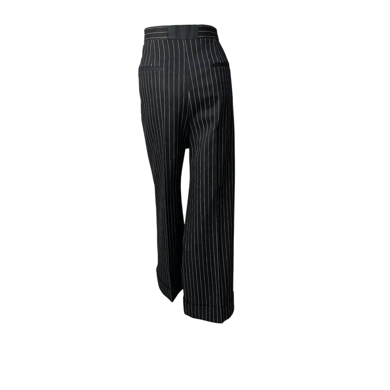 CHANEL 2023 Black White Striped Wide Leg Jeans Sz. 42 Pre-owned