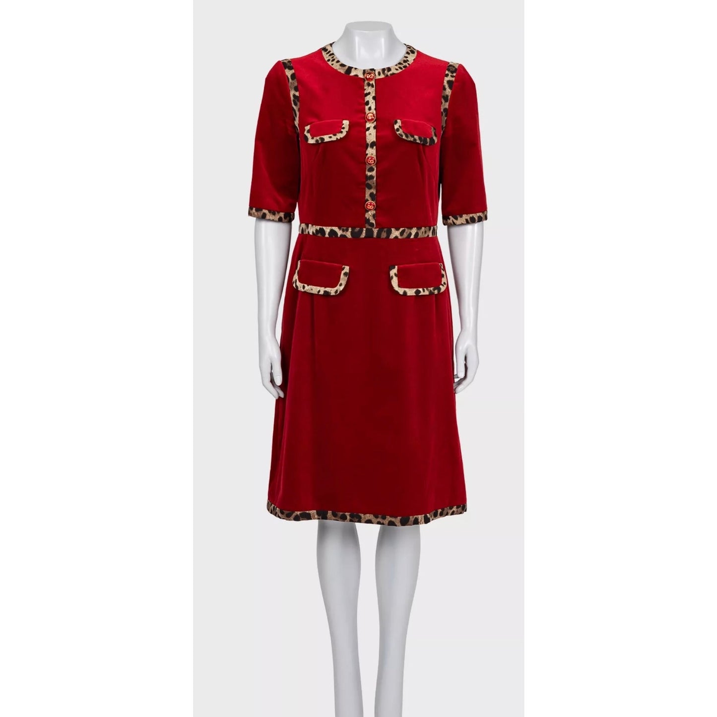 Dolce & Gabbana Red Velvet Animal Print Dress Sz.46/XL pre-owned