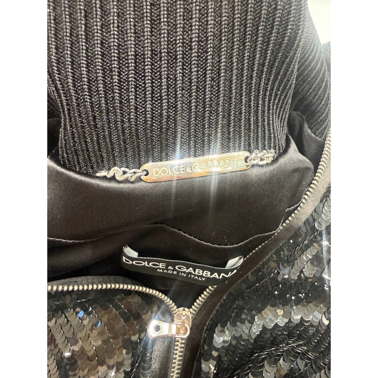 Dolce & Gabbana Black Sequin Bomber Jacket Sz.38 Pre-owned